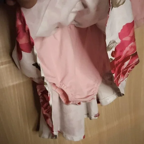 Baby Girls Pink Floral Mixed Material Dress 7-12 Months - Picture 5 of 8